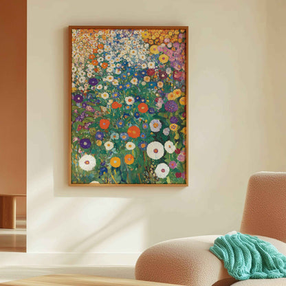 Klimt-inspired garden art for sophisticated living room decor, floral-themed prints, and vintage-inspired wall art.	