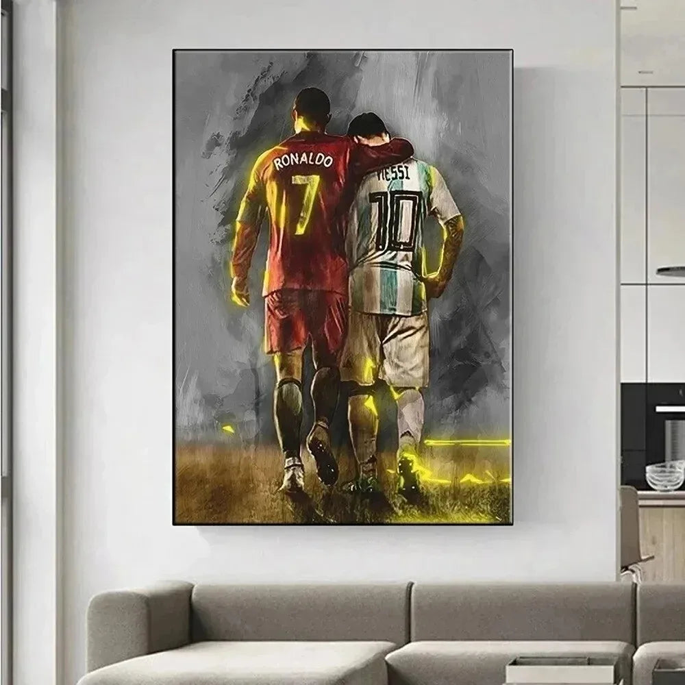 Frameless canvas painting featuring Messi and Cristiano Ronaldo

