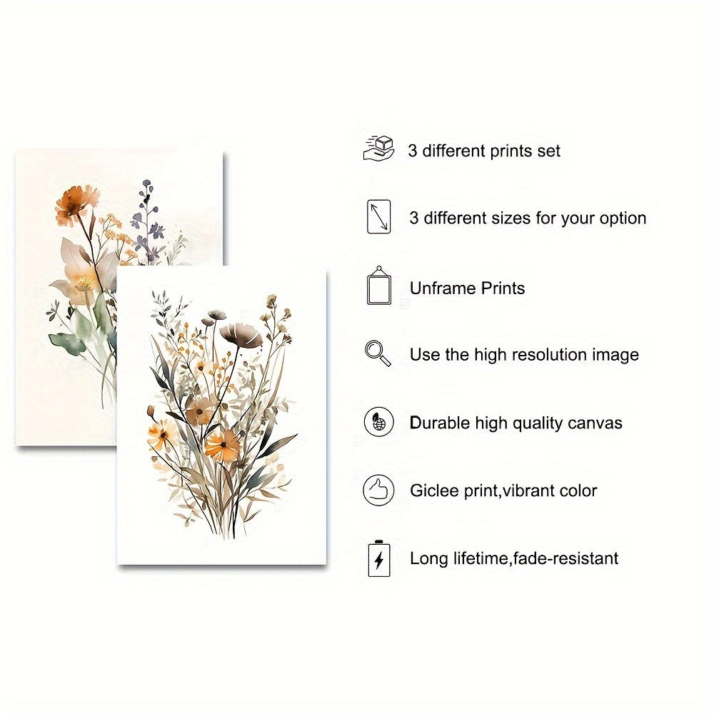 Set of 3 boho botanical prints modern nature-inspired wall art
