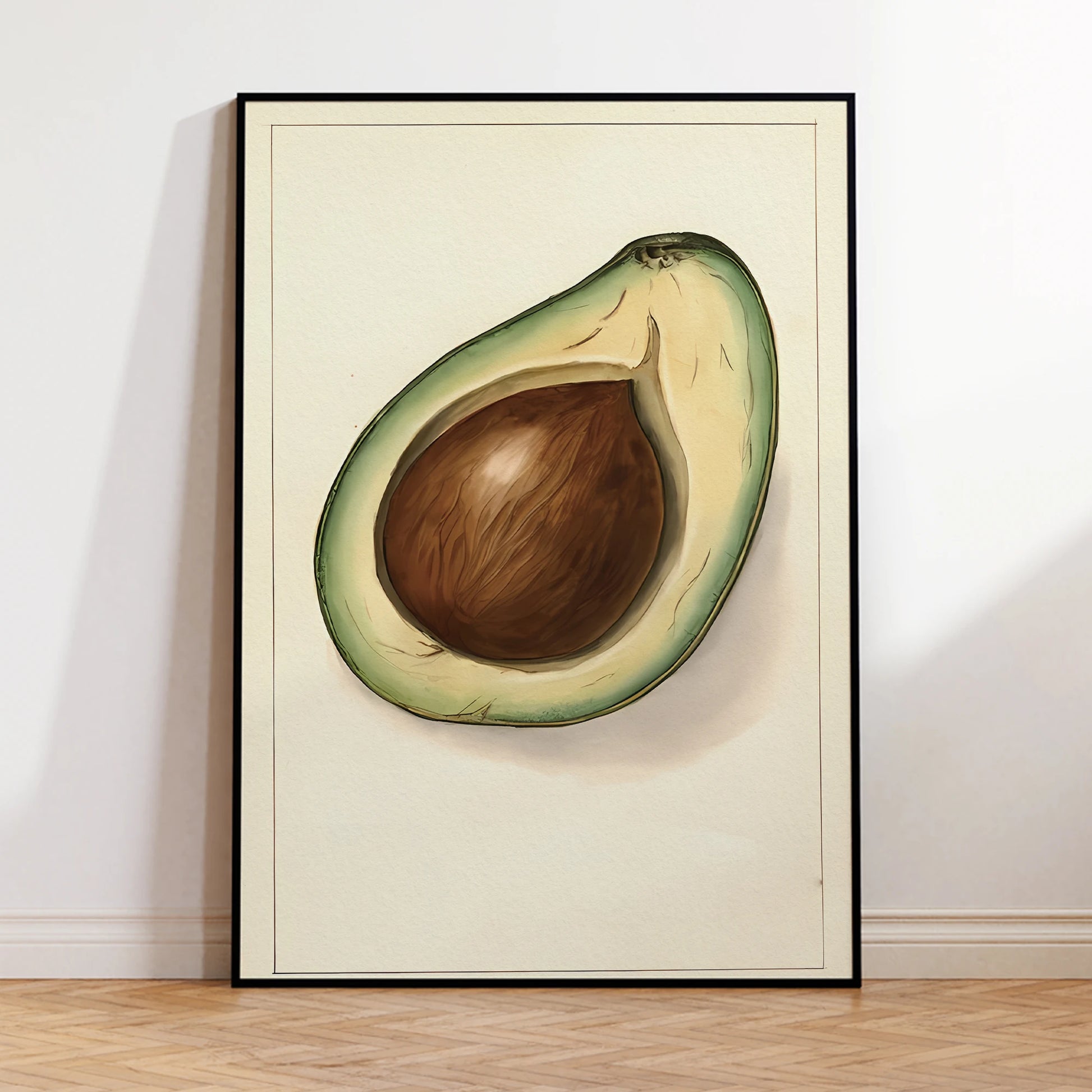 Green avocado wall art for kitchen and fruit lovers

