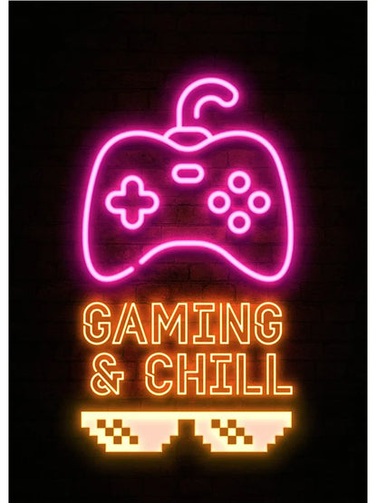 Fun neon gaming zone print for boys' room or office
