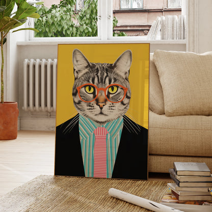 Trendy funny cat canvas painting for quirky room decor

