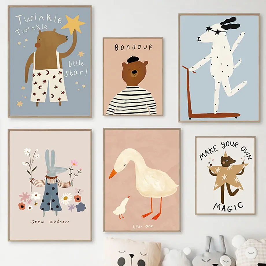 Funny animal scooters wall art for kids room decor

