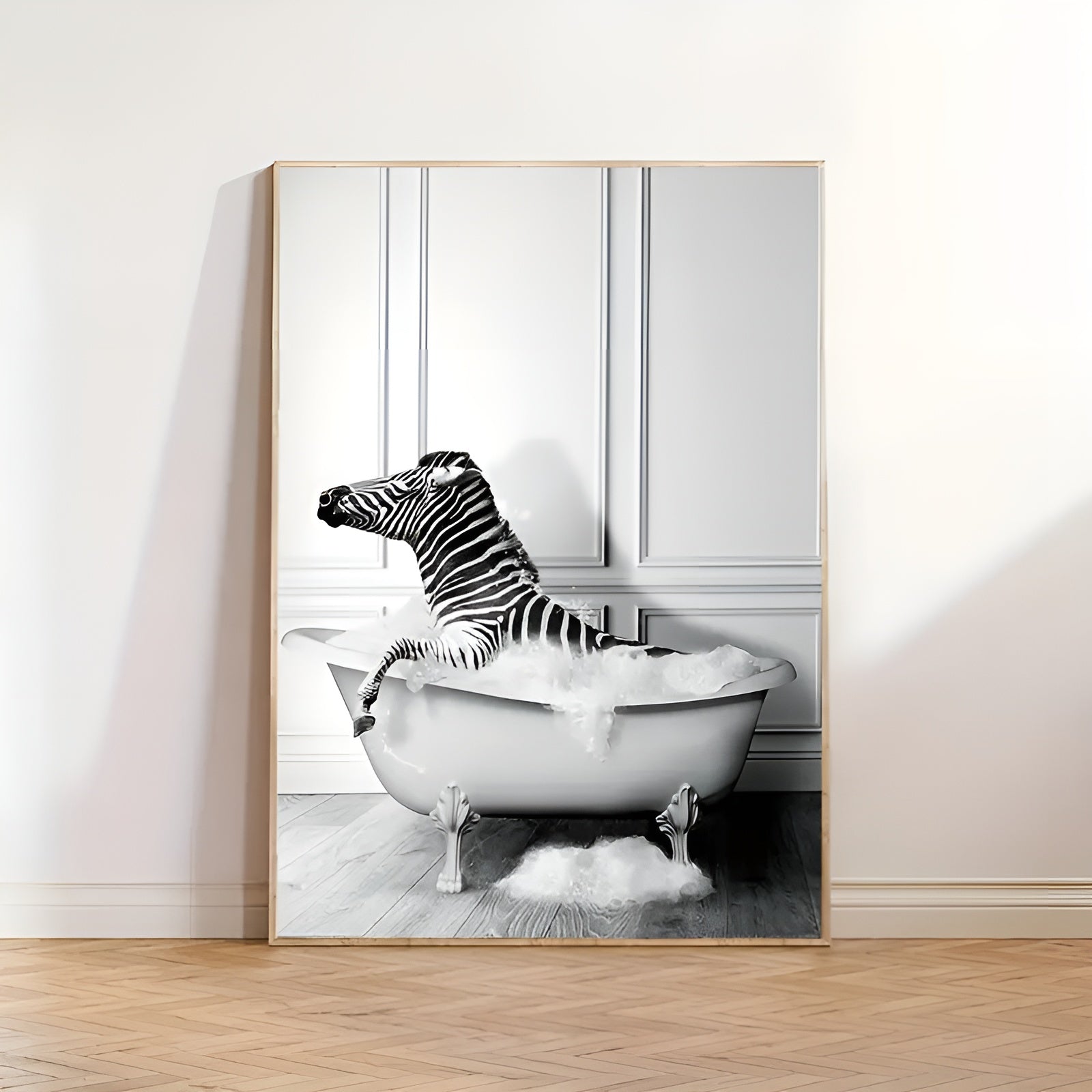 Funny black and white monkey animal canvas art for living room and bathroom decor
