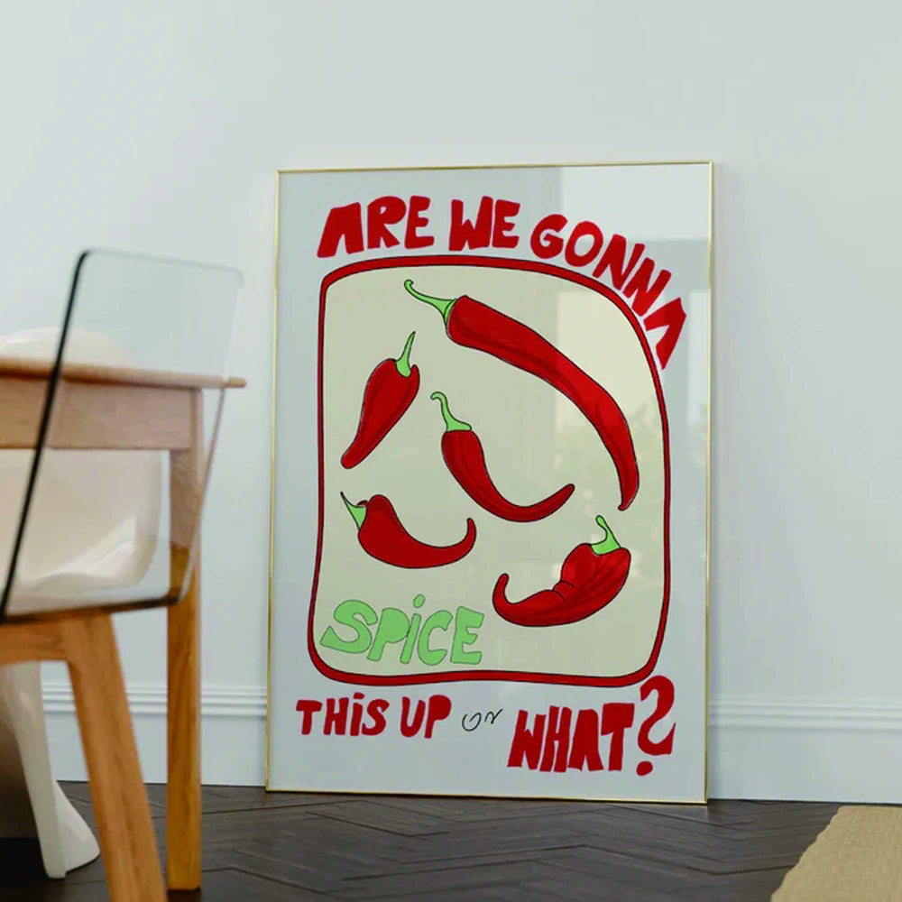 Funny spicy paprika poster for contemporary kitchen wall decor

