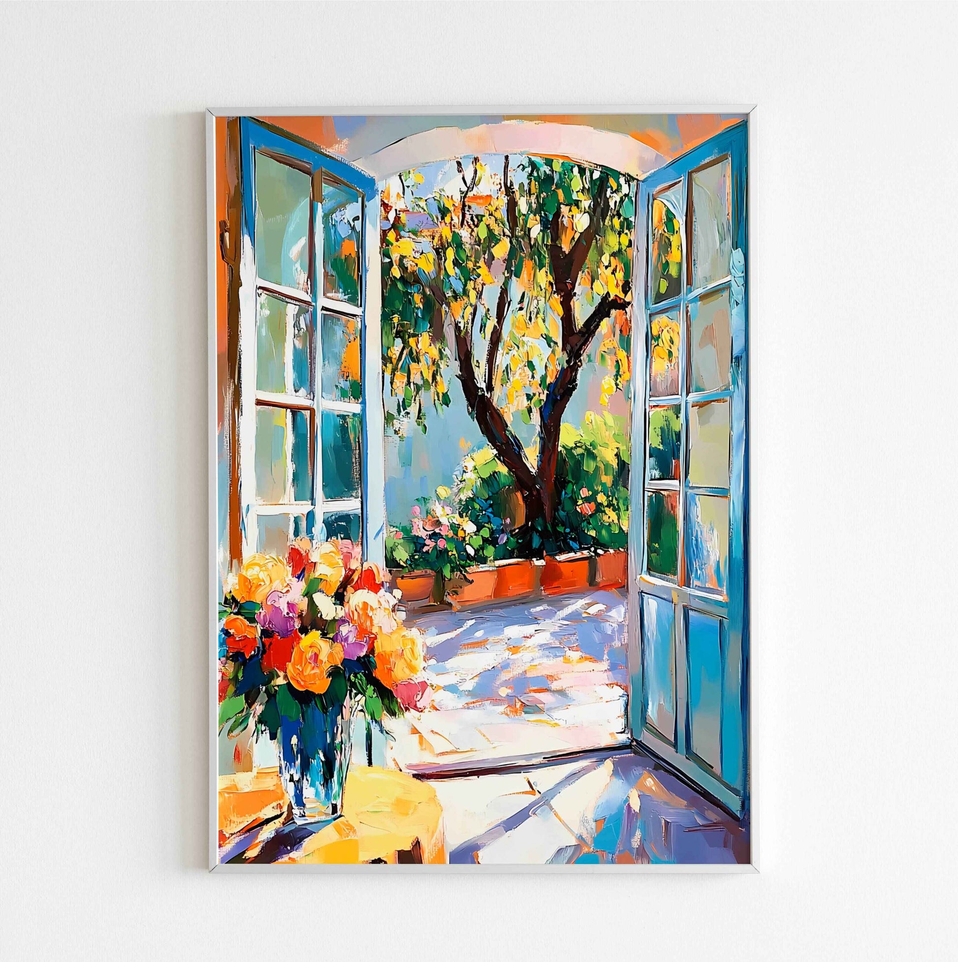 Monet-inspired courtyard impressionist garden wall art print digital download for home decor
