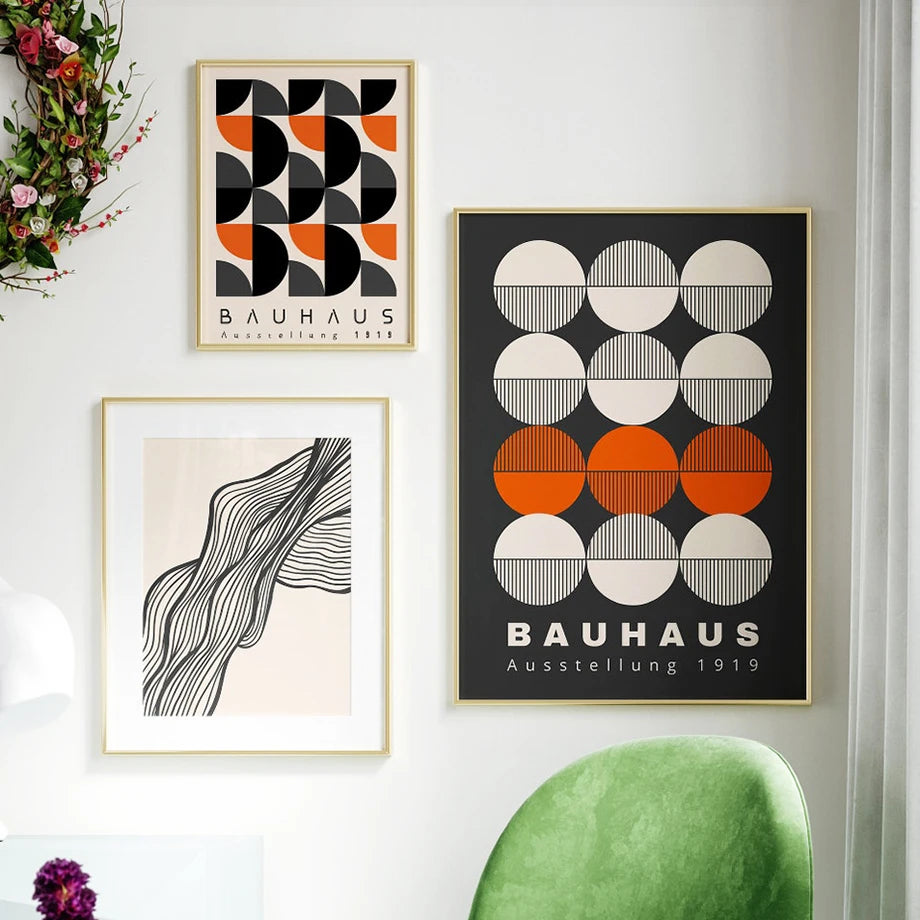 Nordic style Bauhaus poster with colorful shapes and lines

