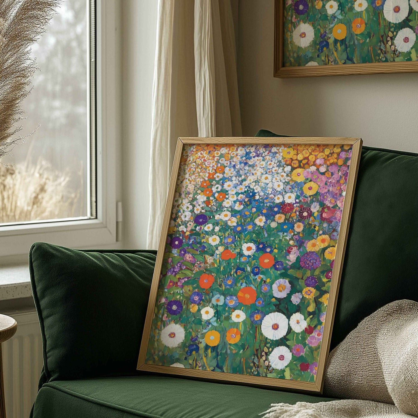 Beautiful blooming garden print in Klimt style for creative home interiors, floral wall art, and artistic room decoration.	