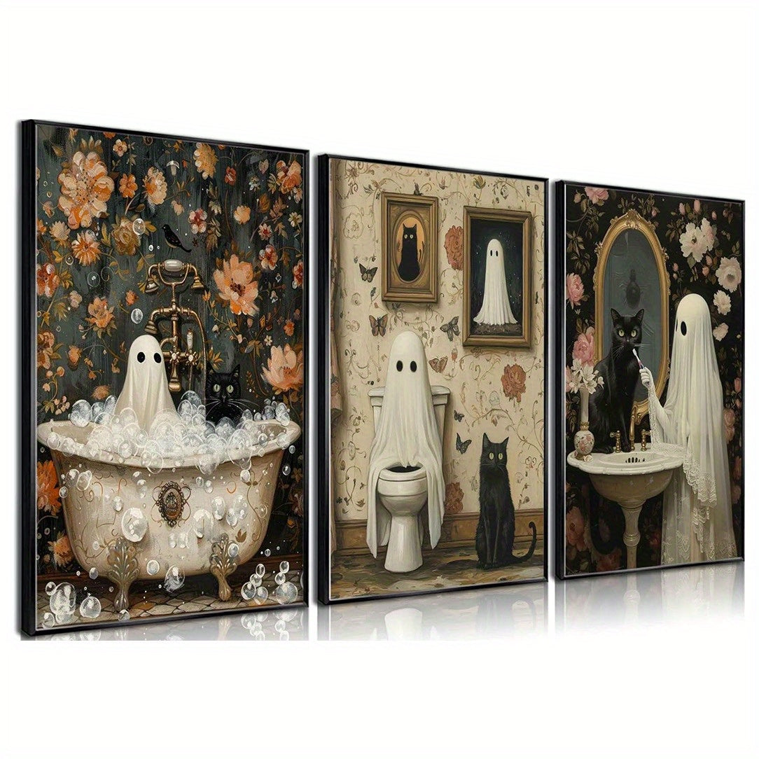 Gothic ghosts wall art set of 3 unframed Halloween decor
