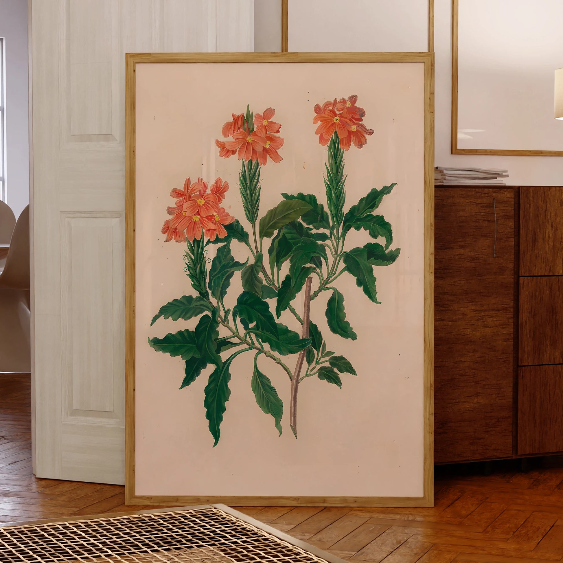 Modern green leaves floral illustration wall art on canvas

