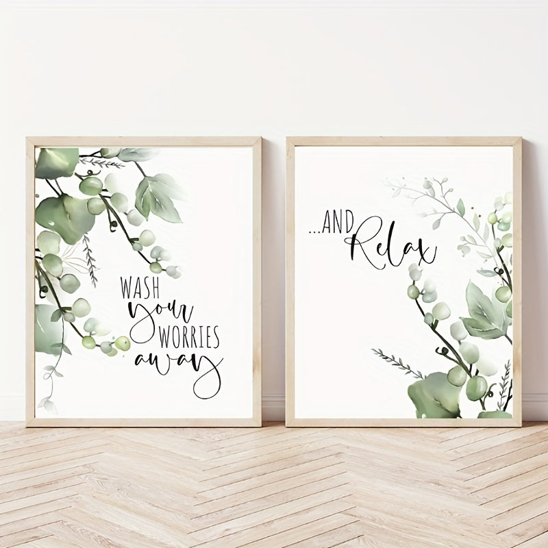 2pcs green plant posters with motivational quote for modern home decoration
