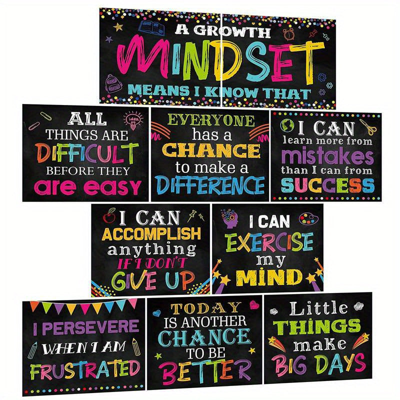 10-piece growth mindset classroom poster set for inspiring students
