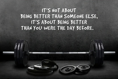 Gym wall canvas art with barbell and motivational sayings

