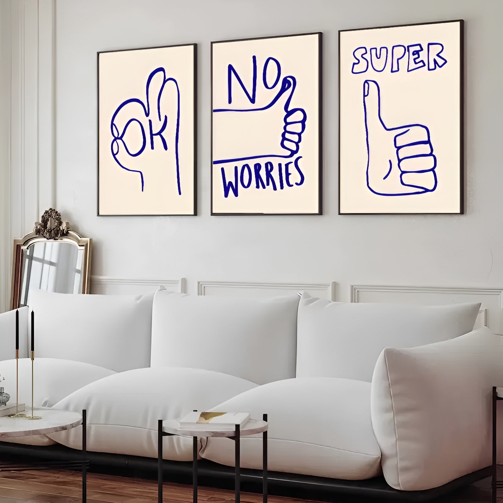 Hand gesture line art canvas prints set for Scandinavian-inspired home interiors
