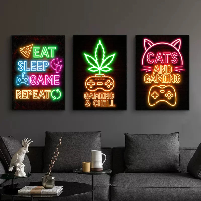 Happy gaming zone neon art for gamer office wall decoration
