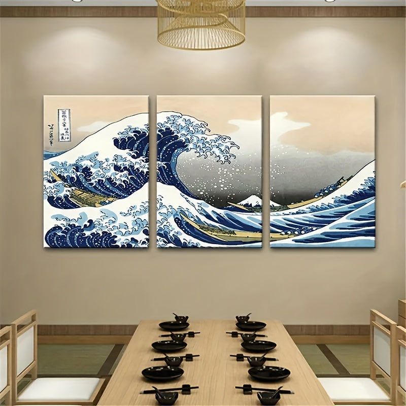 Japanese-style ocean wave artwork perfect for living room or office decor
