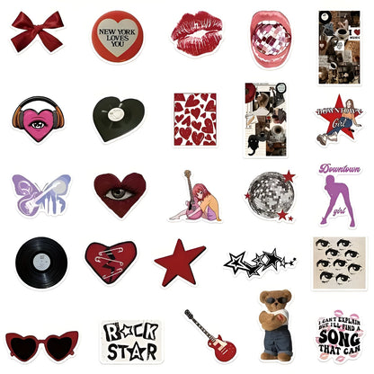 Durable and waterproof retro PVC stickers in assorted designs
