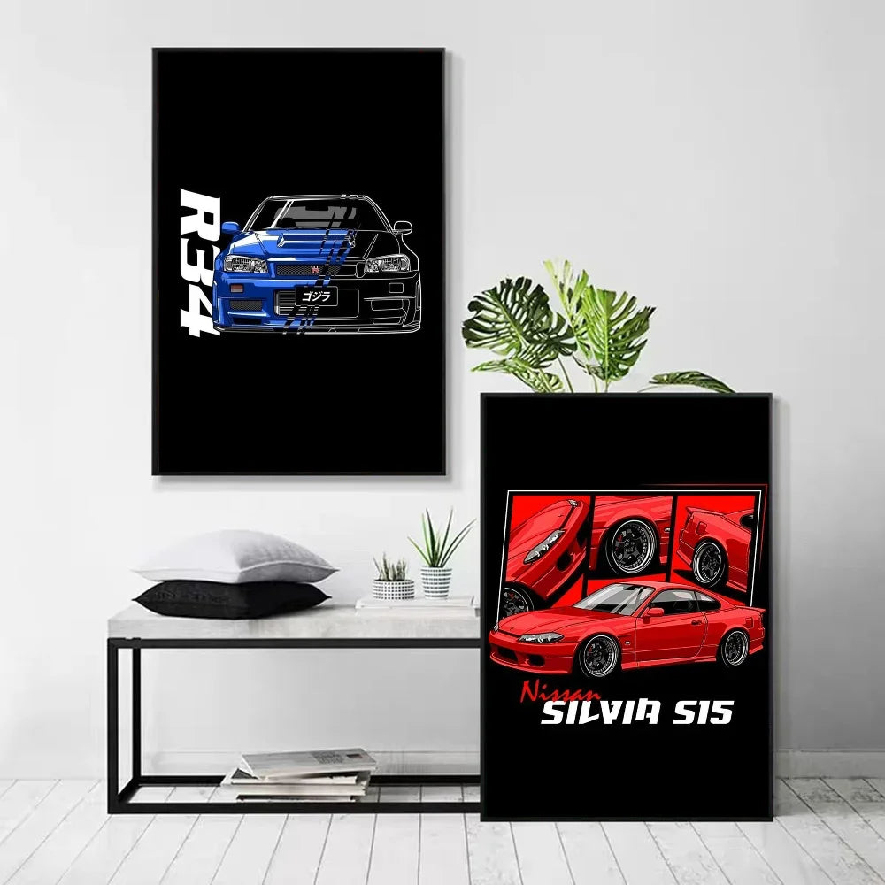 High-speed GTR car design poster for home decor
