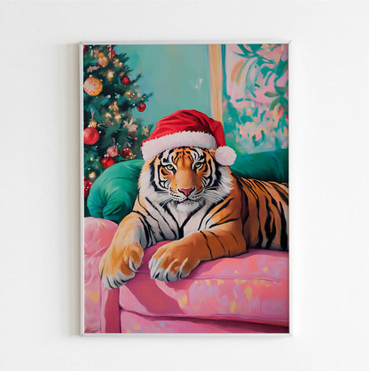 Christmas tiger festive wall art digital print holiday home decor
