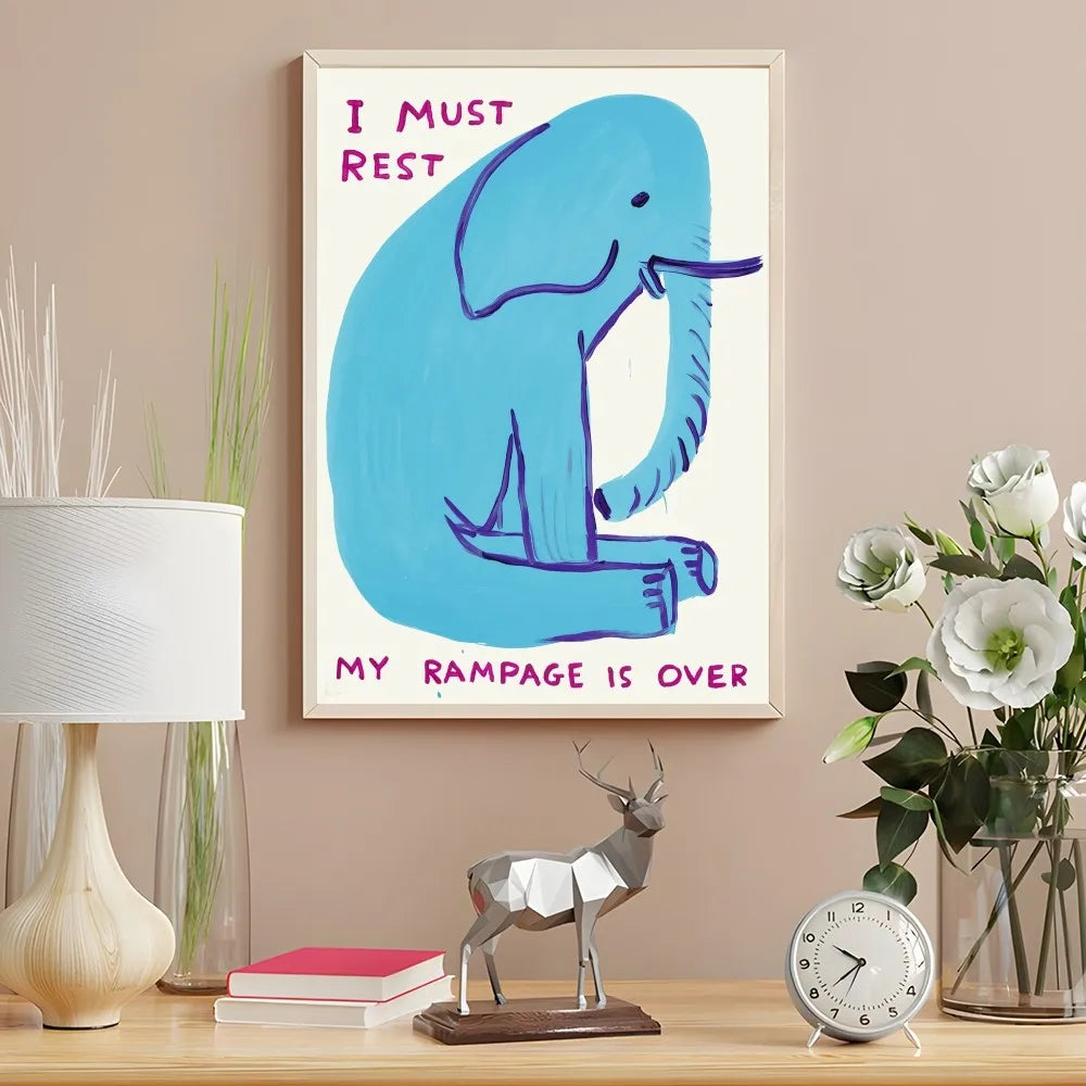 Modern David Shrigley banana and tea bird poster for home aesthetics
