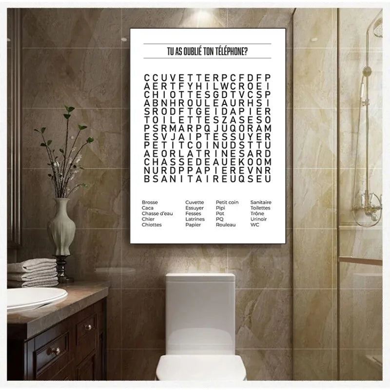 Modern black white canvas print for bathroom wall decor