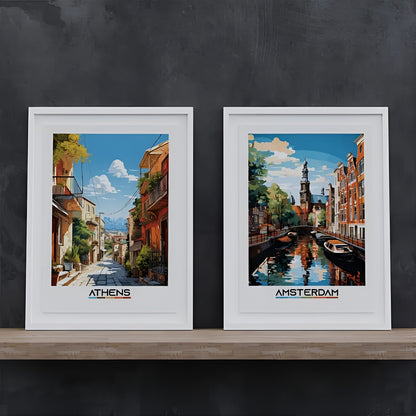 Illustration-style famous city wall art prints for living room decoration
