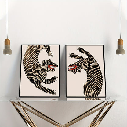 Traditional Japanese animal art prints for minimalist and oriental-style interiors
