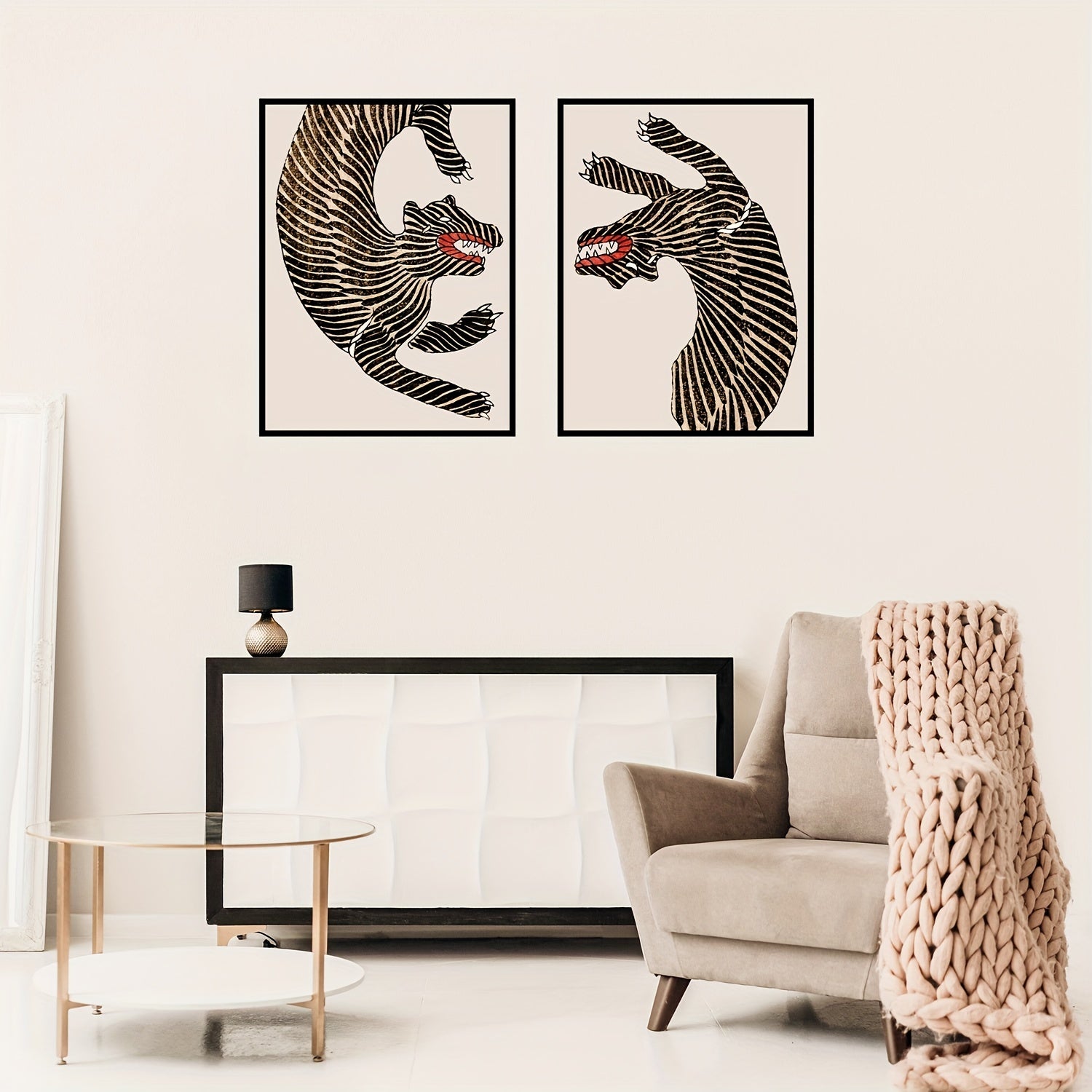 Japanese animal art posters with oriental decor aesthetic for home and office
