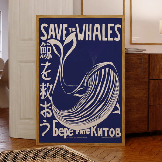 Modern Japanese style save the whales wall art for living room decor

