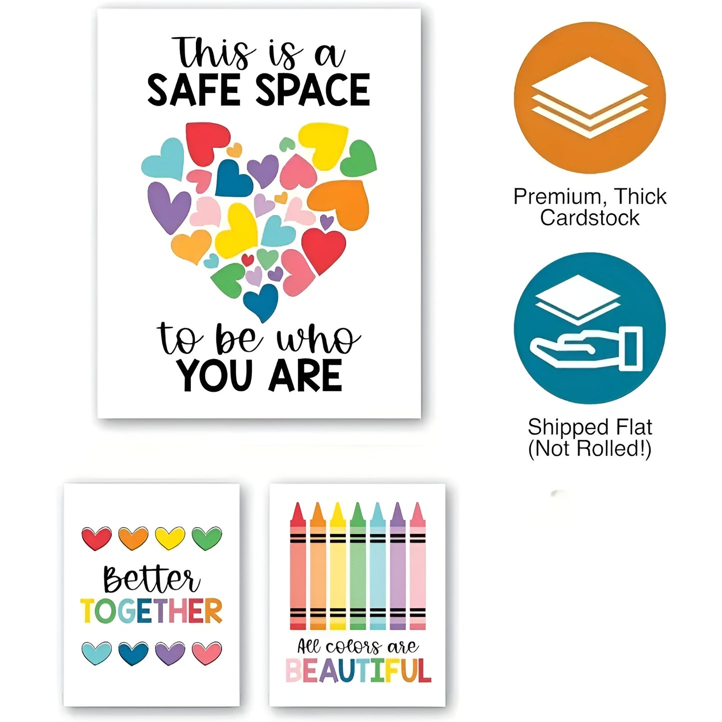 Kindness and diversity classroom posters with empowering illustrations
