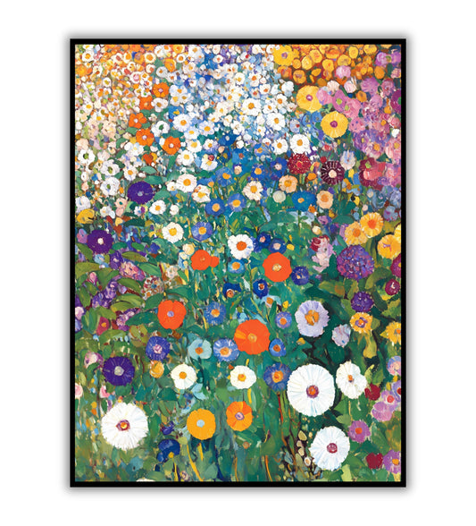 Klimt's blooming garden poster for art lovers, floral-inspired prints, and elegant home decor.