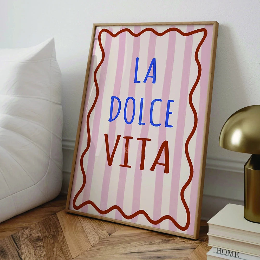 Modern Italian La Dolce Vita quote poster for girly home decor

