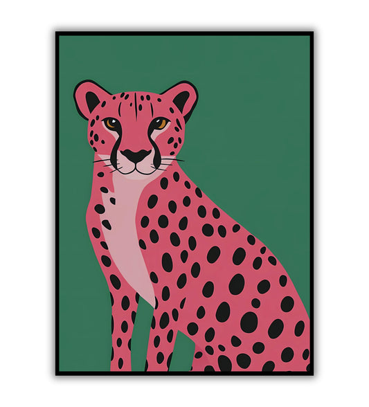 Leopard in bloom poster for bold wall decor, vibrant animal print, and nature-inspired room art.	