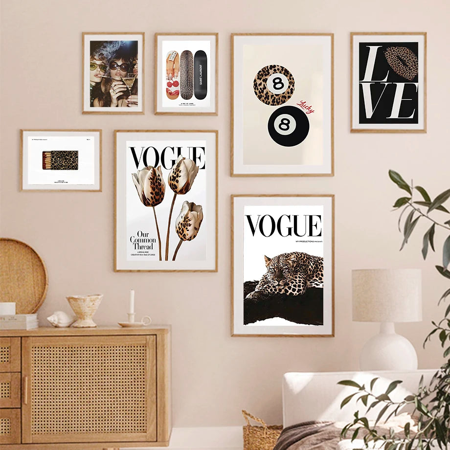 Leopard Rose fashion wall art canvas for bedroom