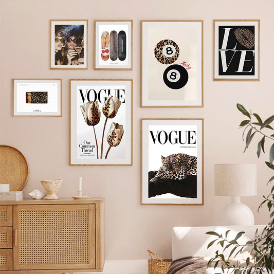 Leopard Rose fashion wall art canvas for bedroom