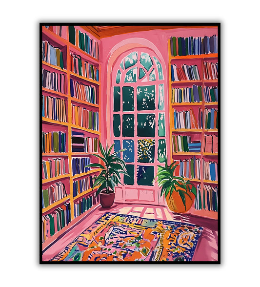 Library Dreams poster for book lovers and peaceful home decor.