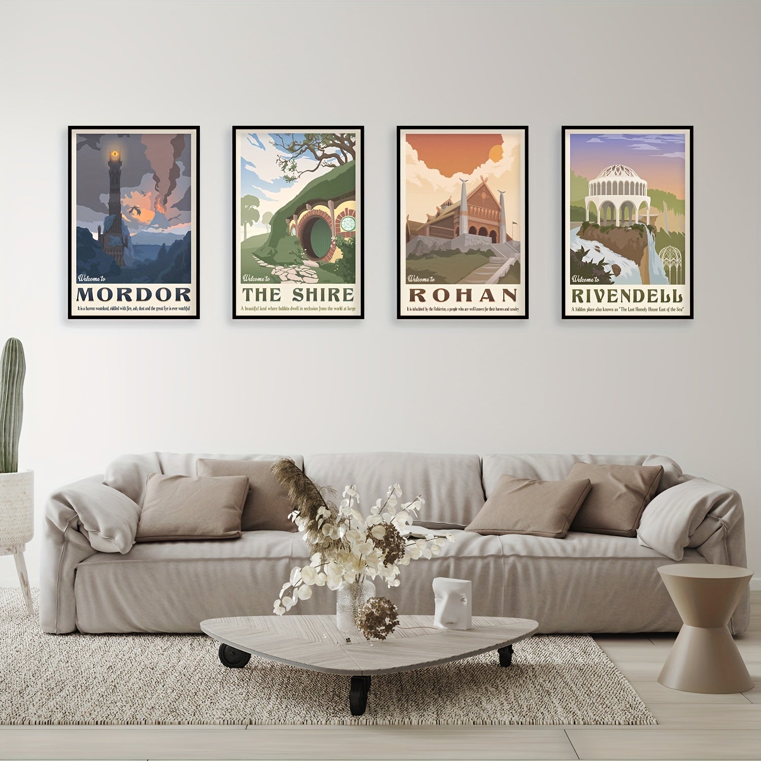 No-frame Middle Earth canvas wall art set for home and office decoration
