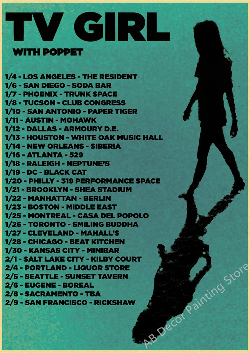 Vintage-inspired TV Girl music print poster for study and office spaces
