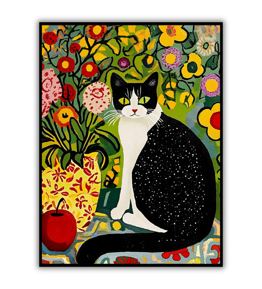 Matisse-inspired cat poster for modern abstract art lovers, colorful home decor, and unique cat prints.