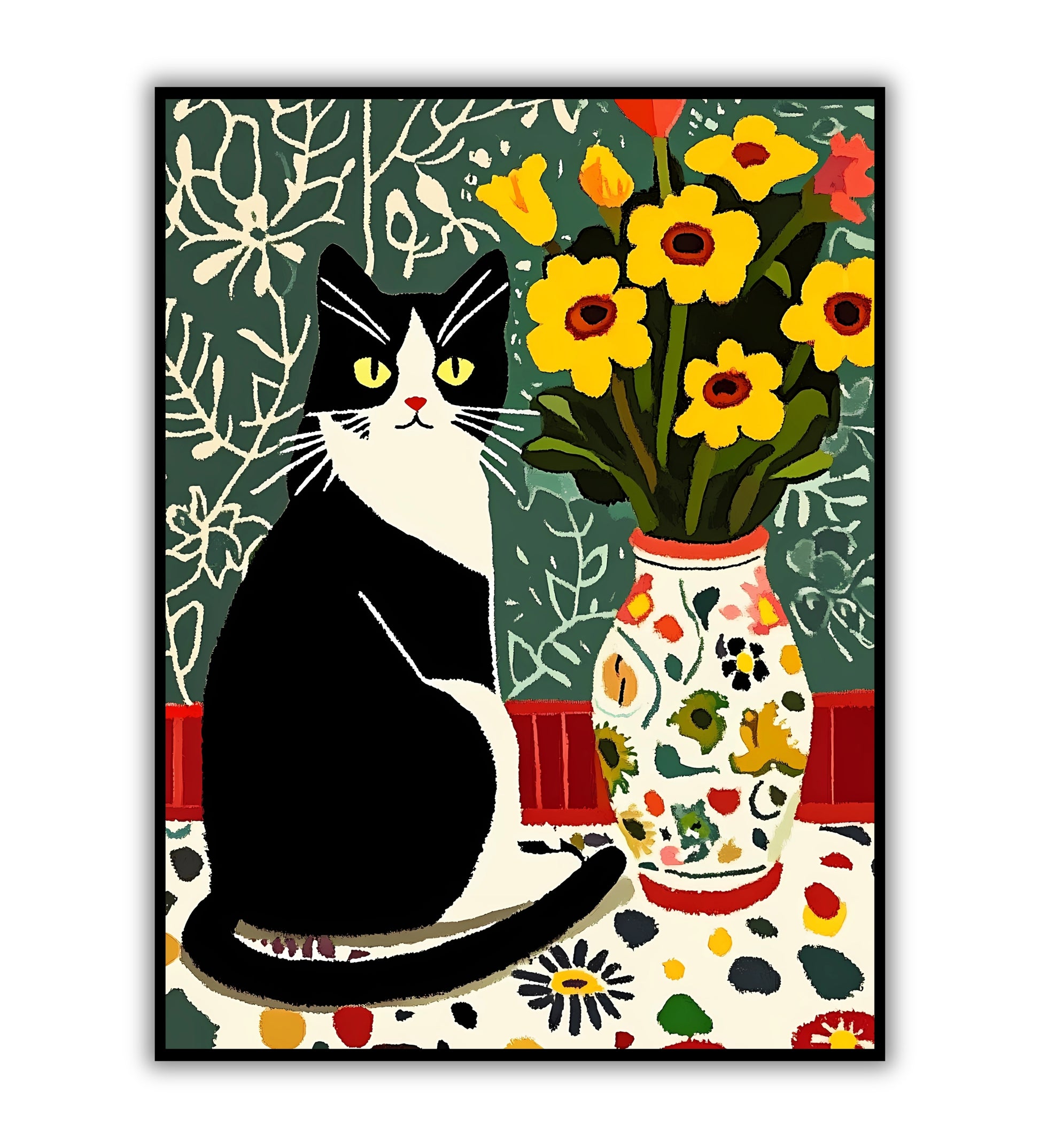 Matisse-inspired cat poster for modern home decor, colorful cat prints, and abstract art lovers' wall art.	