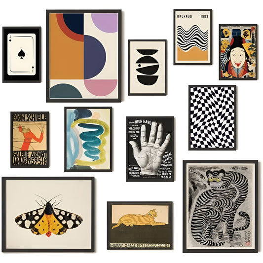 Maximalist abstract prints, 12-piece unframed art collection for modern home decor
