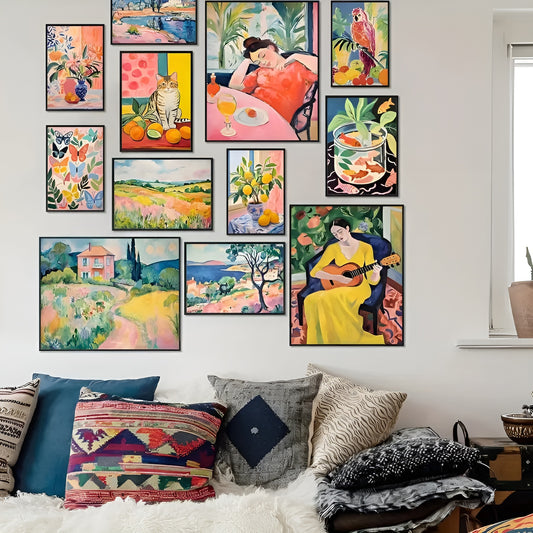 Maximalist aesthetic artist posters featuring retro-inspired designs and vibrant patterns, 8x10 inches
