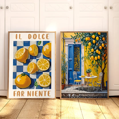 Mediterranean Landscape with Lemons Canvas Print, Modern Kitchen and Hallway Decor
