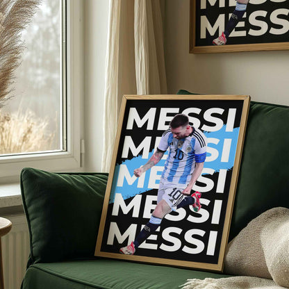 Soccer wall art featuring Messi, ideal for sports-themed spaces.
