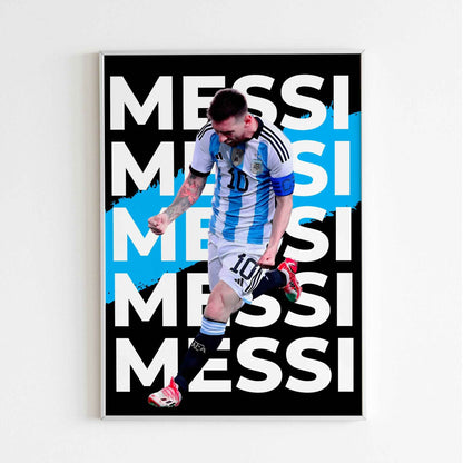 Argentina soccer print showcasing Messi, perfect sports decor for fans.
