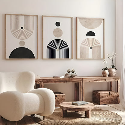 Set of 3 mid-century abstract minimalist wall art for office or living space
