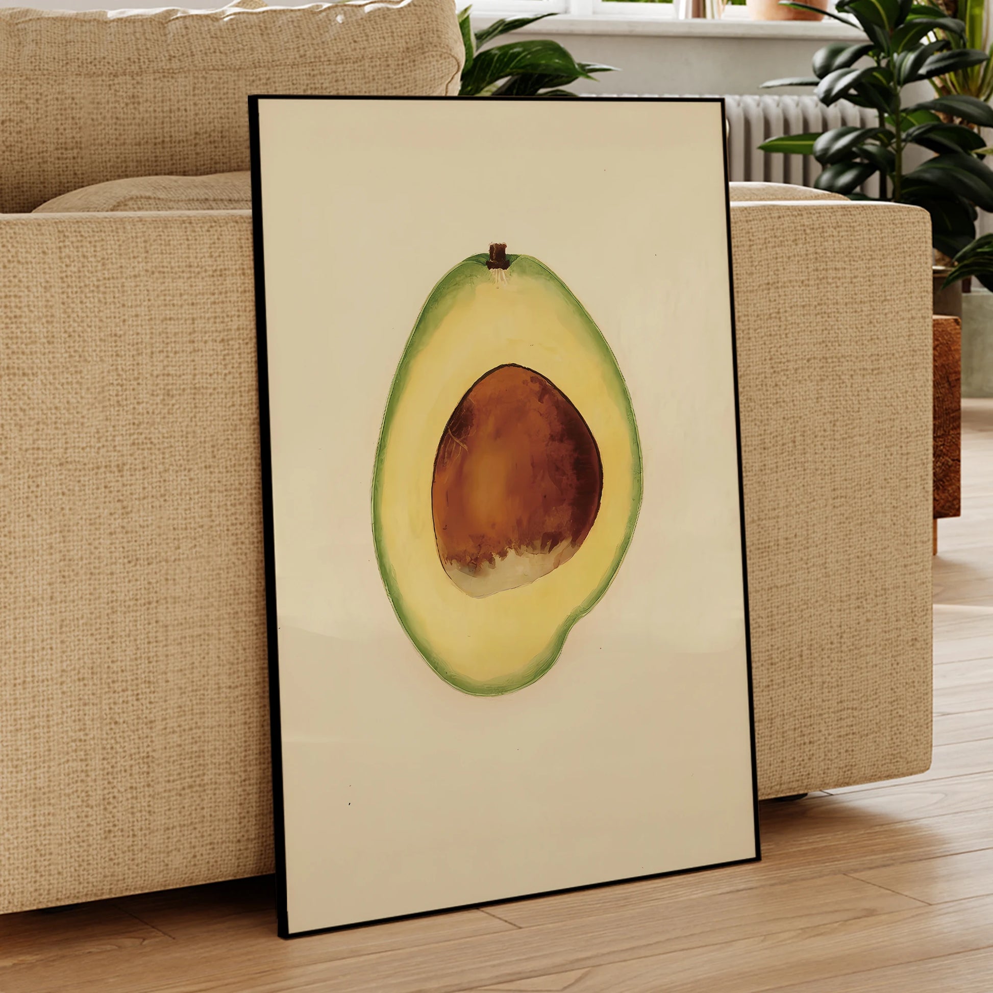 Minimalist avocado illustration canvas painting for home interiors

