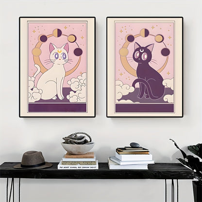 Minimalist black and white cat painting set for bedroom and living room
