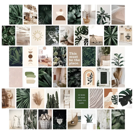 Minimalist botanical room decor featuring vibrant cacti and monstera leaf designs