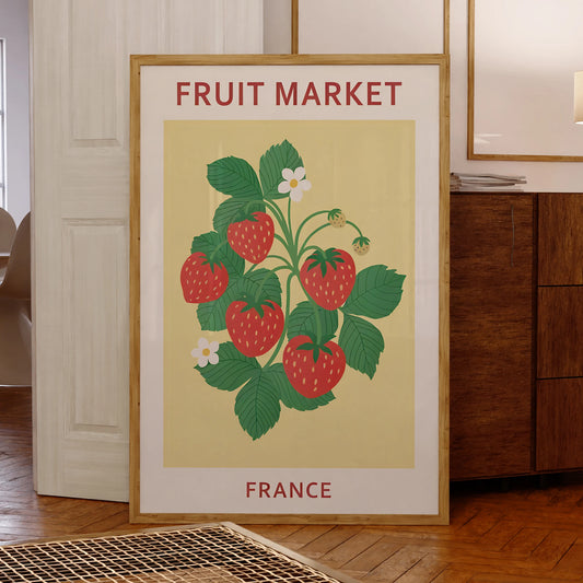 Minimalist fruit market strawberry wall art canvas print

